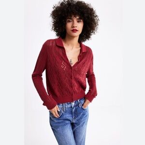 Zara | Collared Red Cardigan Size Medium